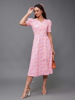 Miss Chase - Womens Pink Floral Wrap Dress