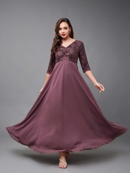 Miss Chase - Womens Mauve Raglan Georgette Dress