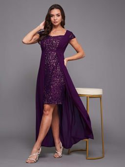 Miss Chase - Womens Dark Purple Georgette Dress