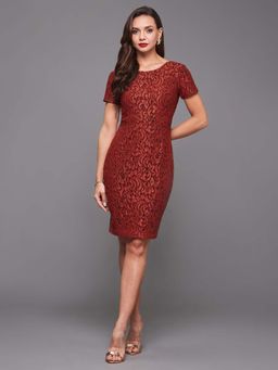 Miss Chase - Womens Brick Brown Bodycon Lace Dress