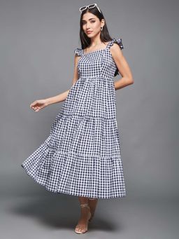 Miss Chase - Womens Square Neck Checkered Tiered Dress