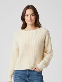 NOBARR - Women's Full Sleeve Cream Knitted Acrylic Sweater