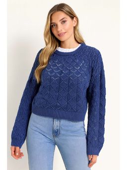 NOBARR - Women's Cotton Drop Shoulder Knitted Dark Blue Sweater