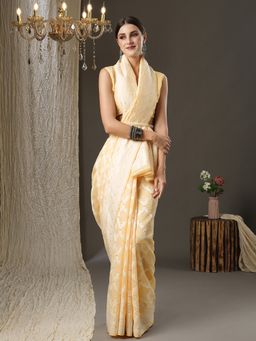 Akhilam - Womens Cotton Silk Yellow Woven Design Designer Saree with Unstitched Blouse