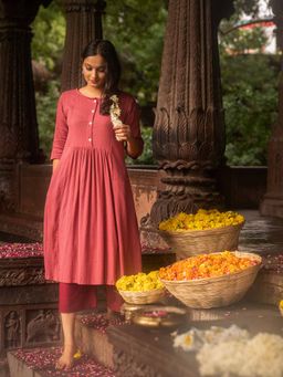 JITI - Dusty Pink Kaner Kurta with Palazzo (Set of 2)