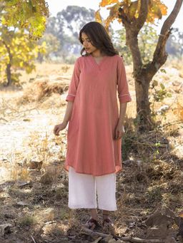 JITI - Pink Tropical Solid Kurta with Palazzo (Set of 2)