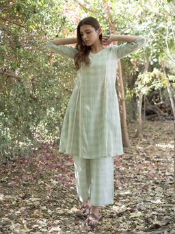 JITI - Paradise Green Checks Kurta with Palazzo (Set of 2)