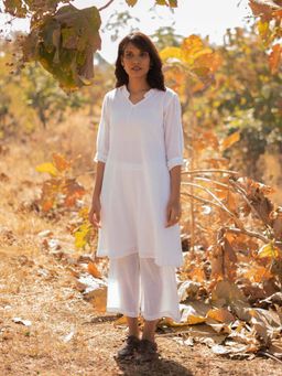 JITI - Lily White Solid Kurta with Palazzo (Set of 2)