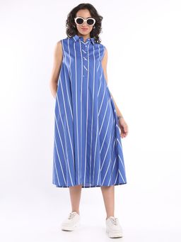 Gazillion - Elva Blue & White Stripes Cotton Midi Dress
