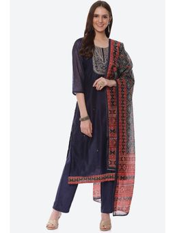 Biba - Blue Chanderi Unstitched Suit (Set of 3)