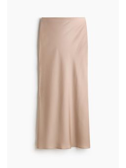 H&M - Women Beige Crinkled Satin Maxi Skirt