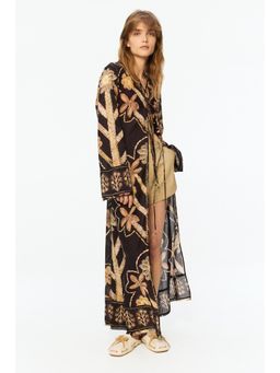 H&M - Women Black Floral-Print Tie-Detail Kaftan Dress