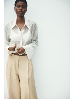 H&M - Women Beige Wide Linen-Blend Culottes