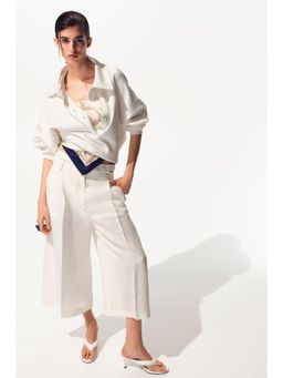 H&M - Women White Wide Linen-Blend Culottes