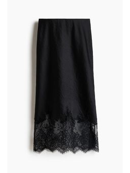 H&M - Women Black Lace-Trimmed Satin Skirt