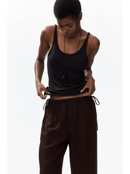 H&M - Women Brown Linen-Blend Drawstring Trousers