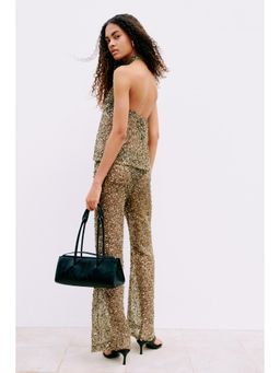 H&M - Women Green Sequined Net Trousers