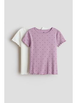 H&M - Girls Multi-Color 2-Pack Ribbed Cotton T-Shirts