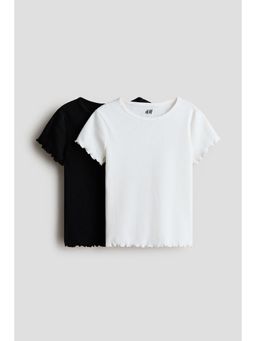 H&M - Girls Black 2-Pack Ribbed Cotton T-Shirts