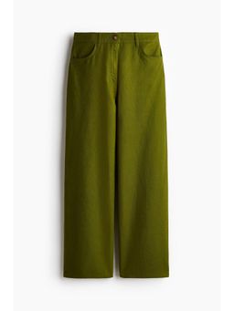 H&M - Women Green Linen-Blend Trousers