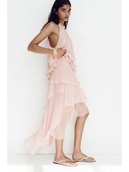 H&M - Women Pink Tiered Chiffon Skirt