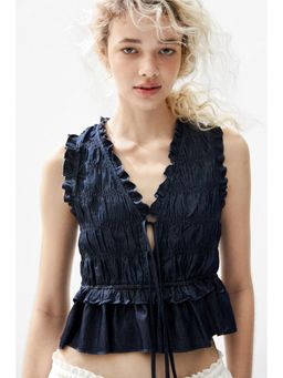 H&M - Women Blue Smocked Denim Top