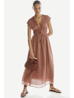 H&M - Women Brown Drawstring-Detail Ramie Dress