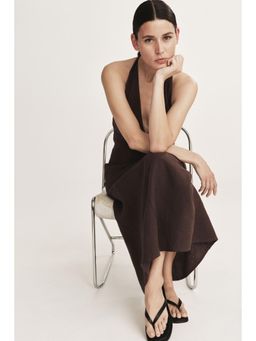 H&M - Women Brown Linen Halterneck Dress