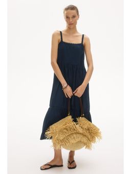 H&M - Women Blue Lace-Trimmed Flared-Skirt Dress