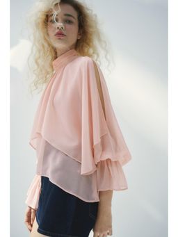 H&M - Women Pink Flounced Cape-Detail Blouse
