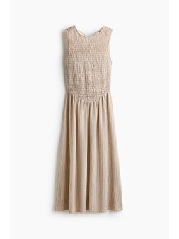H&M - Women Beige Smocked-Bodice Open-Back Dress