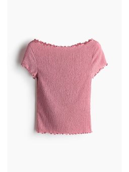 H&M - Women Pink Crinkled Boat-Neck Top