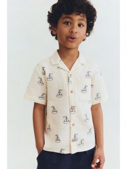 H&M - Boys Beige Embroidery-Motif Cotton Shirt