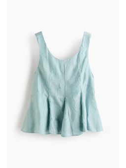 H&M - Women Turquoise Godet-Pleated Jacquard-Weave Top
