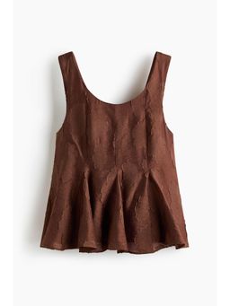H&M - Women Brown Godet-Pleated Jacquard-Weave Top