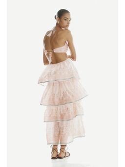 H&M - Women Pink Linen-Blend Tiered Halterneck Dress