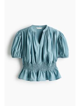 H&M - Women Turquoise Embroidered Cotton Blouse