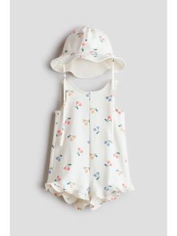 H&M - Girls White 2-Piece Printed Cotton Set
