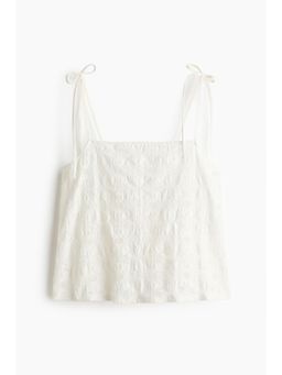 H&M - Women White Jacquard-Weave Tie-Strap Top