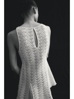 H&M - Women Beige Godet-Pleated Crochet-Look Dress