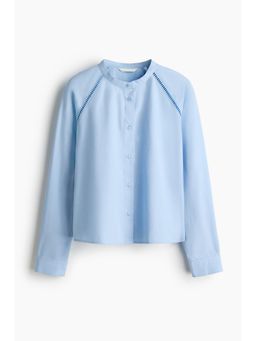 H&M - Women Blue Ladder-Lace-Detail Cotton Blouse