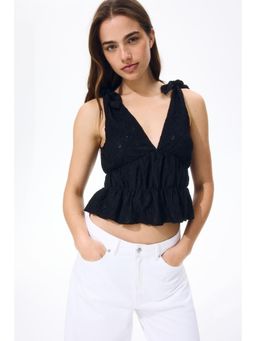H&M - Women Black Pointelle Jersey Top