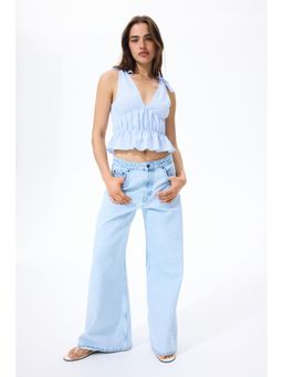 H&M - Women Blue Pointelle Jersey Top