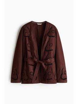 H&M - Women Brown Broderie Anglaise Tie-Belt Jacket