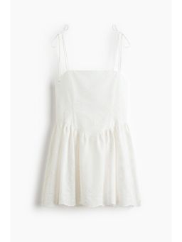 H&M - Women White Embroidered Flared-Skirt Dress