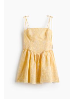 H&M - Women Yellow Embroidered Flared-Skirt Dress
