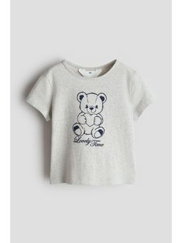 H&M - Girls Grey Printed Cotton T-Shirt