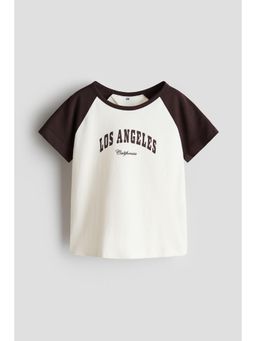 H&M - Girls White Printed Cotton T-Shirt