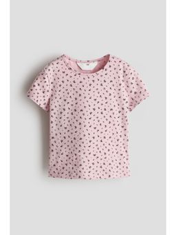 H&M - Girls Pink Printed Cotton T-Shirt