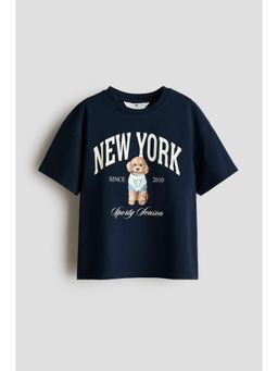 H&M - Girls Blue Printed Cotton T-Shirt